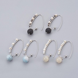 Natürlichen Edelstein Ohrringe, mit Muschelperlen und Glasperlen, Messing Ohrhaken, Stopfbuchse
