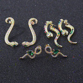 Shiny Snake Earrings with Micro-inlaid Zircon, European and American Style Gold-plated Copper Snake-shaped Ear Studs