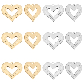 Unicraftale 12Pcs 2 Colors Ion Plating(IP) 201 Stainless Steel Pendants, Cut, Heart