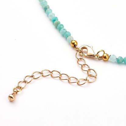 Natural Gemstone Beaded Necklaces, with Brass Lobster Claw Clasps, Golden