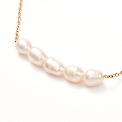 Natural Pearl Beads Pendant Necklace for Girl Women, Golden Brass Cable Chain Necklace
