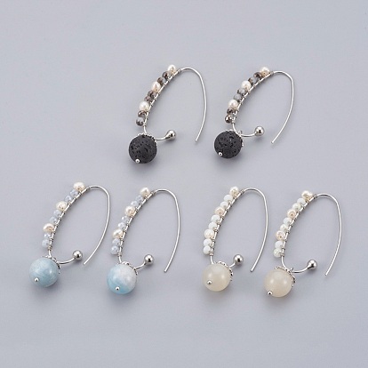 Natürlichen Edelstein Ohrringe, mit Muschelperlen und Glasperlen, Messing Ohrhaken, Stopfbuchse
