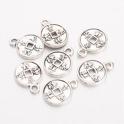Alloy Chinese Symbol Pendants, Lead Free and Cadmium Free, Coin with Chinese Characters, Flat Round