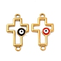 201 Stainless Steel Enamel Connector Charms, Real 24K Gold Plated, Religion Cross Links with Evil Eye
