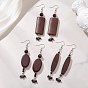 3 пары 3 стили деревянных висячих сережек, с латунными крючками для сережек и бусинами из натурального тигрового глаза., разнообразные, платина