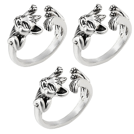 3Pcs Alloy Cat Open Cuff Rings for Men Women, Cadmium Free & Lead Free