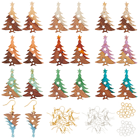 Olycraft DIY Wood Dangle Earring Making Kits, Including 20Pcs 10 Colors Resin & Walnut Wood Tree Pendants, 2 Colors Brass Earring Hooks & Jump Rings