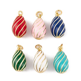 Colgantes de esmalte de bronce, con anillo de salto, sin cadmio y níque y plomo, real 18 k chapado en oro, charm en forma de lágrima a rayas