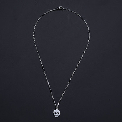 For Halloween, 201 Stainless Steel Pendant Necklaces, with Cable Chains and Lobster Claw Clasps, Skull