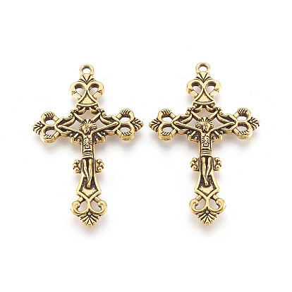 Tibetan Style Alloy Pendants, For Easter, Lead Free and Cadmium Free, Crucifix Cross Pendant, about 43.5mm long, 26mm wide, 3mm thick, hole: 2mm