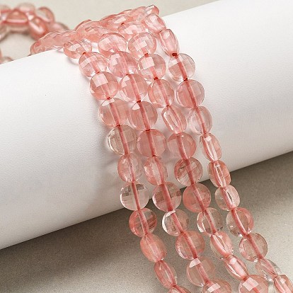 Вишневого кварца стеклянные бусы пряди, граненый квадратный разрез, плоско-круглые