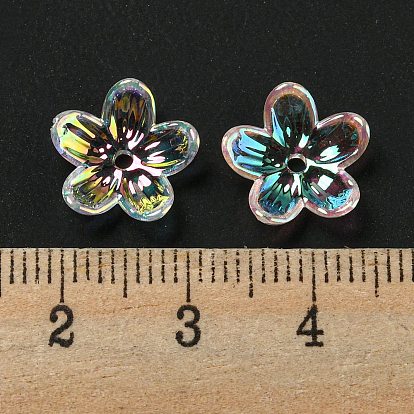 UV Plating Iridescent Acrylic Bead Caps, 5-Petal Flower