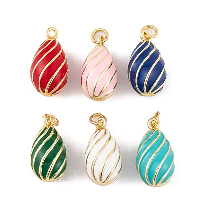 Colgantes de esmalte de bronce, con anillo de salto, sin cadmio y níque y plomo, real 18 k chapado en oro, charm en forma de lágrima a rayas