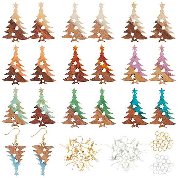 Наборы для изготовления деревянных сережек своими руками, в том числе 20 шт 10 цвета подвески из смолы и орехового дерева, 2 цветные латунные крючки для сережек и прыжковые кольца