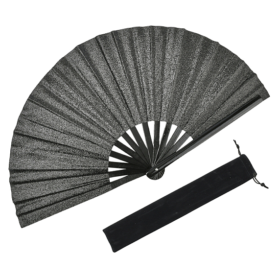 1 складные веера из бамбука и ткани Оксфорд с блестками и пудрой, с 1поликарбонатными бархатными упаковочными пакетами