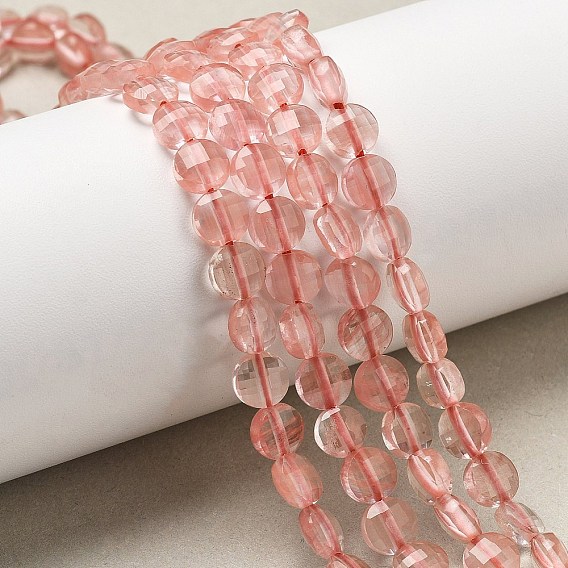 Вишневого кварца стеклянные бусы пряди, граненый квадратный разрез, плоско-круглые