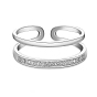 Shegrace encantador micro pave aaa zirconia cúbica 925 anillos de puño de plata esterlina, anillos abiertos, bandas dobles, 17 mm