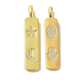Brass Micro Pave Cubic Zirconia Pendants, Real 18K Gold Plated Rectangle Charms