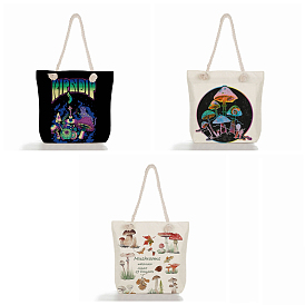 Bolsas de lona rectangulares, bolsas reutilizables de lona de polialgodón con asa de cuerda, para comprar, artesanías, regalos