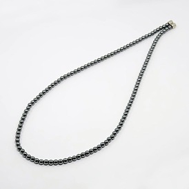 Non-Magnetic Synthetic Hematite Beaded Necklaces, with Magnetic Clasps, 18 inch