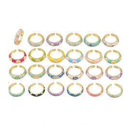 Латунные открытые манжеты для женщин, с эмалью, цветок, золотые