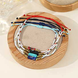 Богемные браслеты из натуральных драгоценных камней и стеклянного бисера, плетеные из бусин, унисекс., кубоид, с синтетическими немагнитных гематита бисера