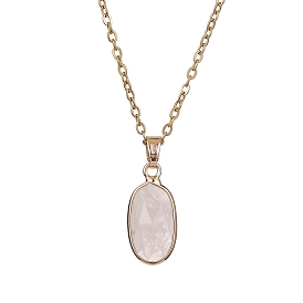 Natural Mixed Gemstone Oval Pendant Necklace, with Golden 304 Stainless Steel Cable Chains