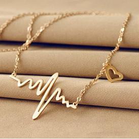 Minimalist Heartbeat Necklace with Electrocardiogram Design and Clavicle Chain.
