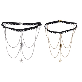 304 цепи из нержавеющей стали и гальванизированные подвески-кисточки для ножек и бедер, черные эластичные украшения для тела для женщин