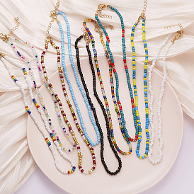 Short Dual-Use Beaded Necklace with Transparent Colored Rice Pearls for Women
