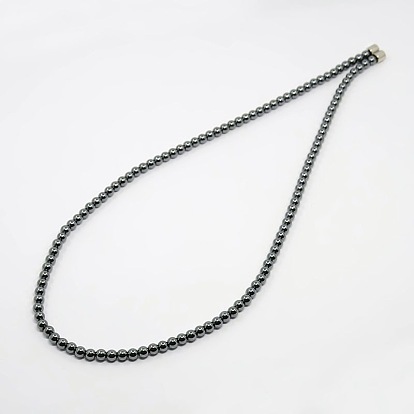 Non-Magnetic Synthetic Hematite Beaded Necklaces, with Magnetic Clasps, 18 inch