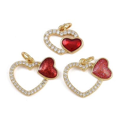 Латунные микро проложить кубического циркония подвески, с блеском порошковой эмалью, сердце прелести, стойки покрытие, без кадмия и без свинца, долговечный, реальный 18 k позолоченный