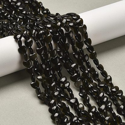 Естественный золотистый отлив обсидиан бисер пряди, сердце