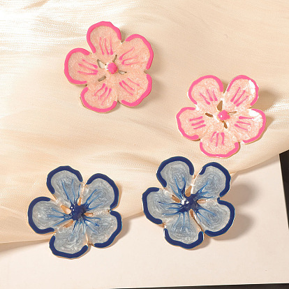 Цветок сплава эмали серьги стержня, золотые