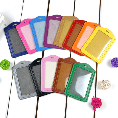 Vertical Imitation Leather ID Badge Holder, Waterproof Clear Window Card Holder, for School Office, Rectangle