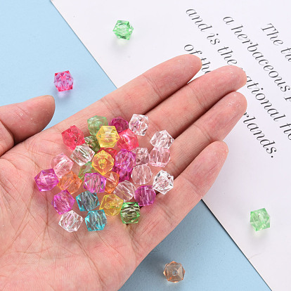 Perles acryliques transparentes, facette, cube