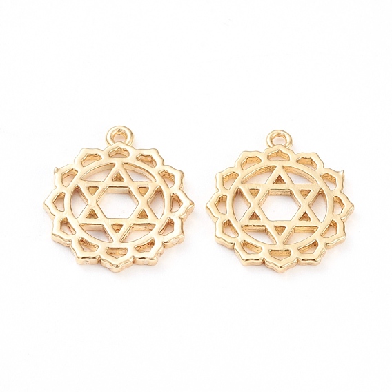 Brass Pendants, Chakra, Anahata, Long-Lasting Plated, Hollow, for Jewish, Flower with Star of David