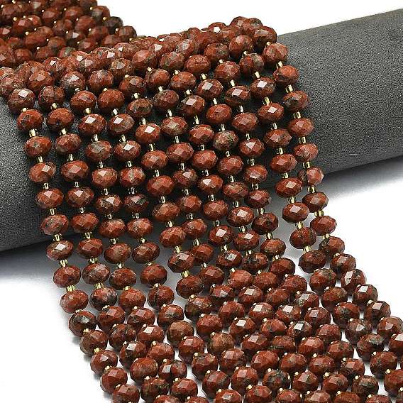 Природных кунжута яшмы бисер нитей, граненые, рондель, с бисером