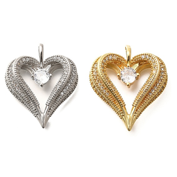 Латунные микро проложить кубического циркония подвески, без кадмия и без свинца, сердце