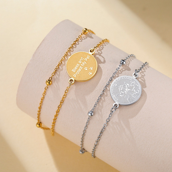 Religion 304 Stainless Steel Saint Francis of Assisi Medal Charm Bracelets
