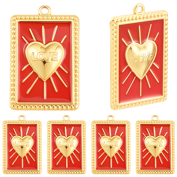 8 шт. 304 подвески из нержавеющей стали, с эмалью, прямоугольник с сердечком и надписью «любовь», ионное покрытие (ip)