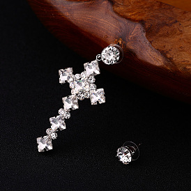 Asymmetrical Cross Diamond Earrings for Fashionable Women - E155