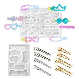 2Pcs 2 Style Mixed Shapes Silicone Hair Clip Molds, with 40Pcs Iron Alligator Hair Clip Findings, for DIY Hair Accessories Making