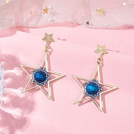 Серьги-гвоздики со звездами из натурального тигрового глаза, с фурнитурой для сережек-гвоздиков и стеклянными бусинами, золотые