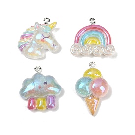 Прозрачные смоляные подвески, с платиновой железной петлей и пудрой с блестками