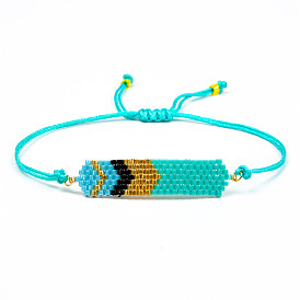 Glass Seed Braided Bead Bracelet, Rectangle with Arrow Pattern Friendship Bracelet for Women
