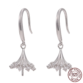 925 Sterling Silver Dangle Earring Findings, with Cubic Zirconia, For Half Drilled Beads, Clear