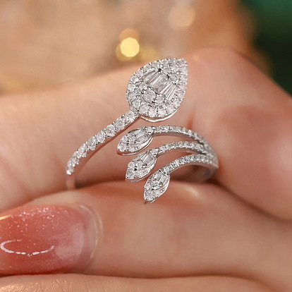 Открытые кольца-манжеты из латуни с микропаве из прозрачных кубических цирконий для женщин, слеза