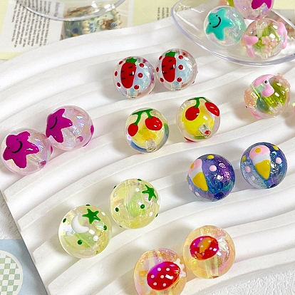 Hand Drawing Transparent Acrylic Enamel Beads, Hand Drawn Beads, Round