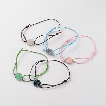 Resin Adjustable Link Bracelets, with Brass Findings and Waxed Cotton Cord, 160~300mm